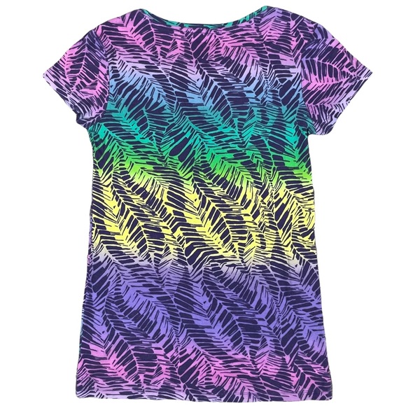 Daisy Fuentes size small multicolored feather or leaves short sleeve T-shirt - Picture 4 of 8